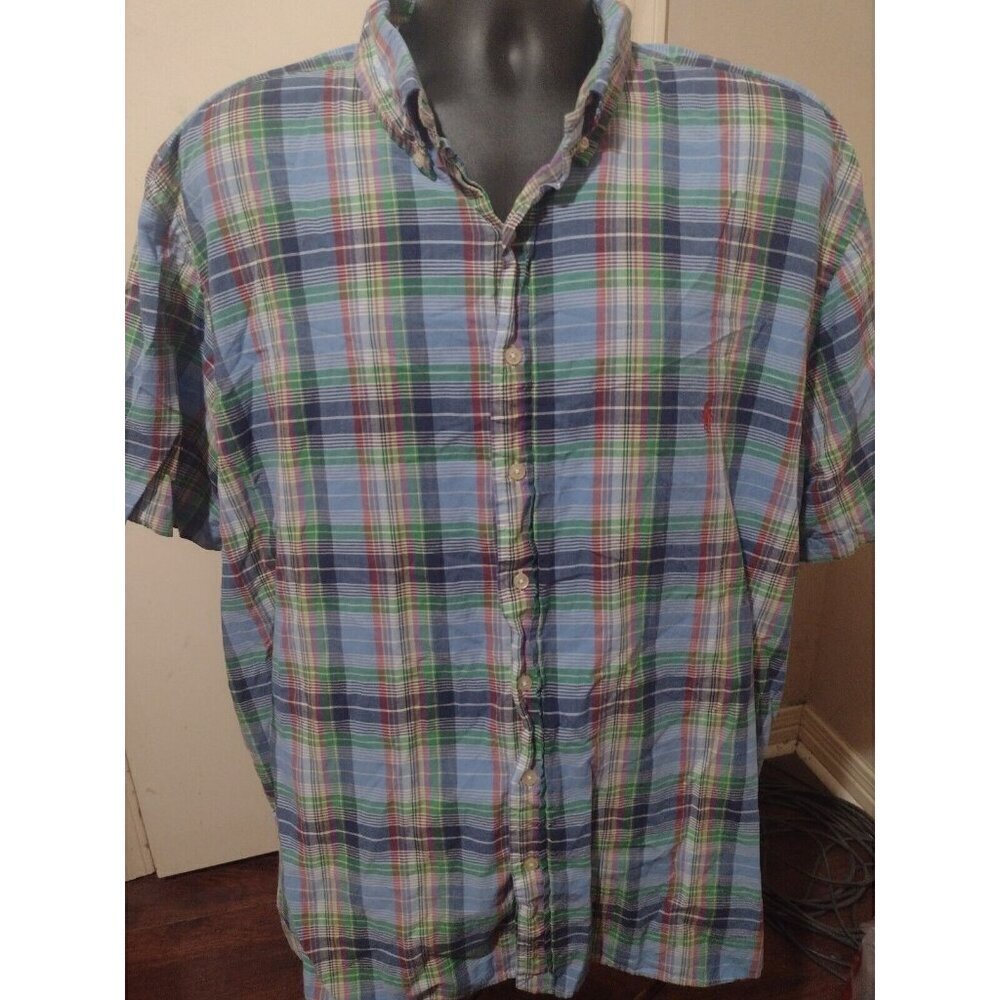Ralph Lauren Authentic Madras Plaid Short Sleeve Shirt Men's 2XB Big Multicolor